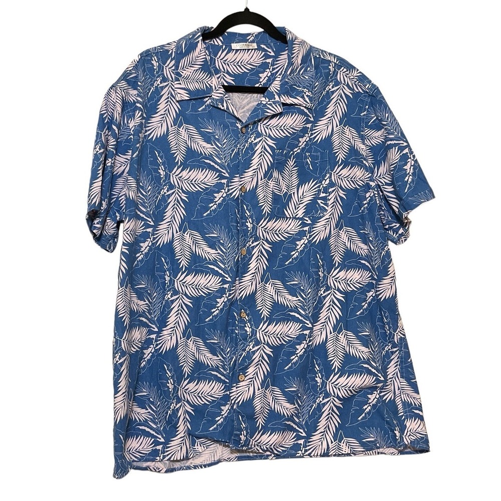 COOFANDY Tropical Palm Shirt‎ Mens XXL Blue Excellent Short Sleeve Button Down
